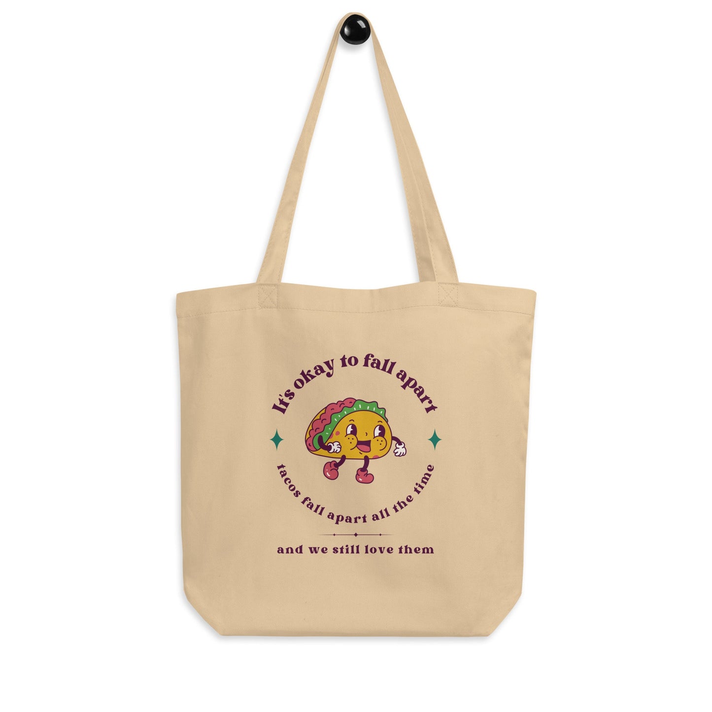 Mental Health Tote Bag 'It's okay to fall apart Taco', part of profit donated to Mental Health Charity, Self Care, ADHD, Anxiety, Tote Bag