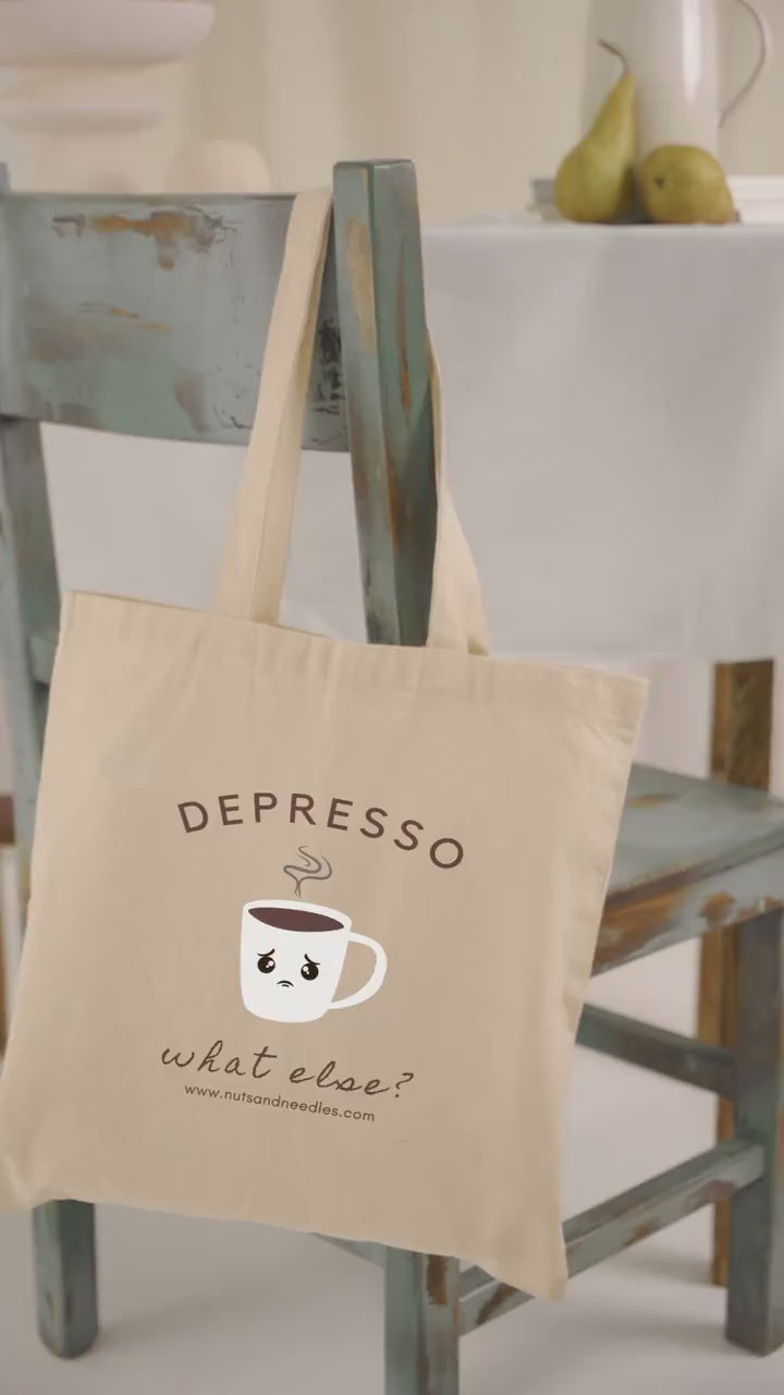 Mental Health Tote Bag 'Depresso What else?', part of profit donated to Depression Charity, Self Care, Mental Health Awareness, Coffee Shirt