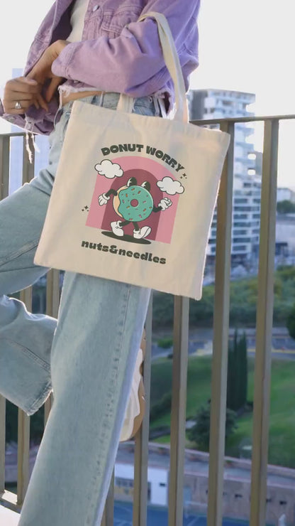 Tote Bag 'Donut Worry', Mental Health Awareness, part of profit donated to charity, Self Care, ADHD, Anxiety, BPD, tote bag