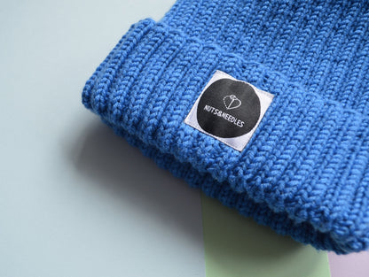 Beanie Anxiety Awareness (intense blue), Mental Health, part of profit donated to Charity, handmade knitwear, knit Merino wool beanie
