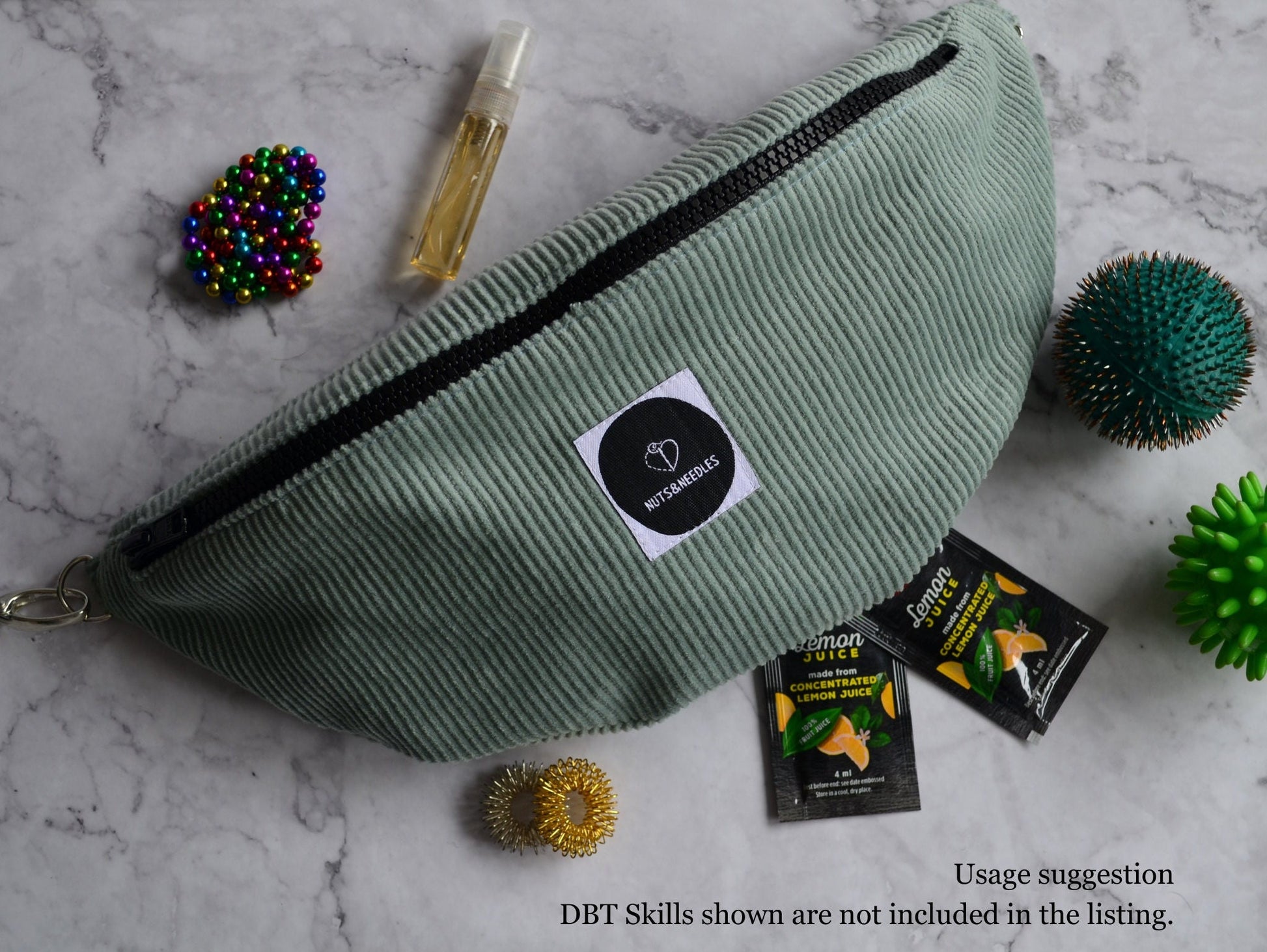 Skills Bag Anxiety Awareness, part of profit donated to charity, Mental Health, handmade Fanny Pack for fidget toys, DBT Skill, Self Care