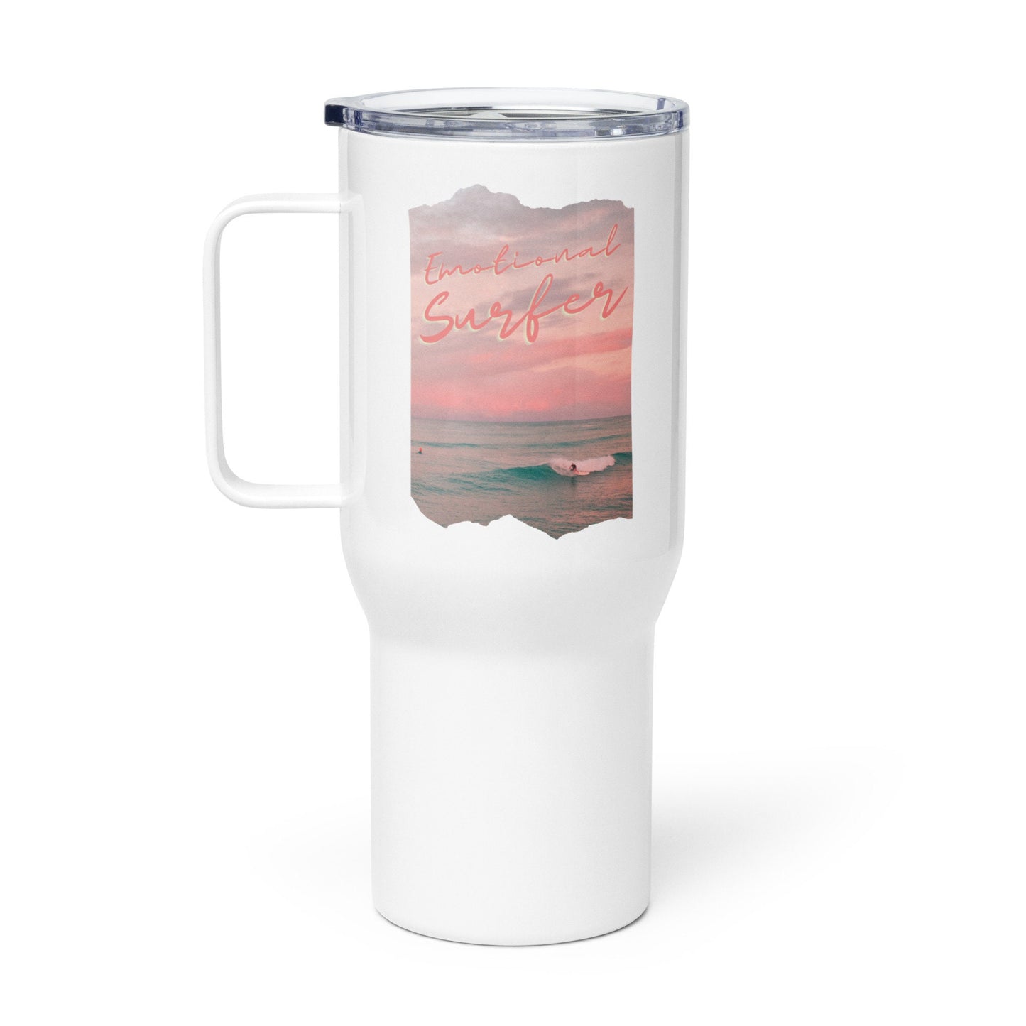 Mental Health Travel Mug &#39;Emotional Surfer&#39;, stainless steel mug with handle, Mental Health Awareness, Coffee Cup, Tea Cup, Self Care