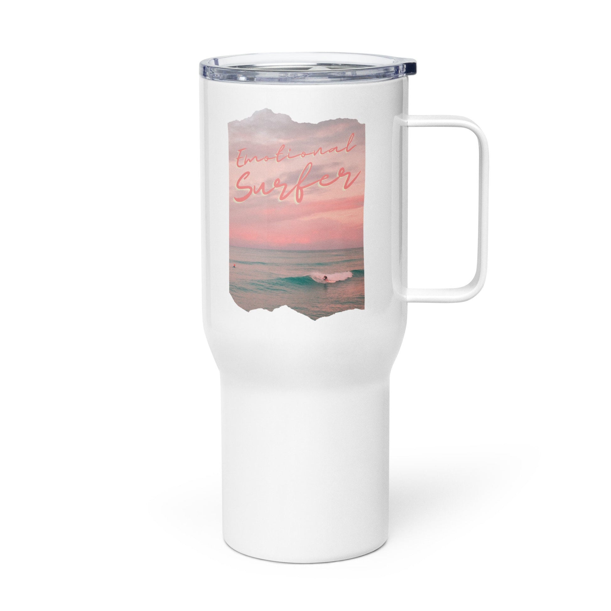 Mental Health Travel Mug &#39;Emotional Surfer&#39;, stainless steel mug with handle, Mental Health Awareness, Coffee Cup, Tea Cup, Self Care