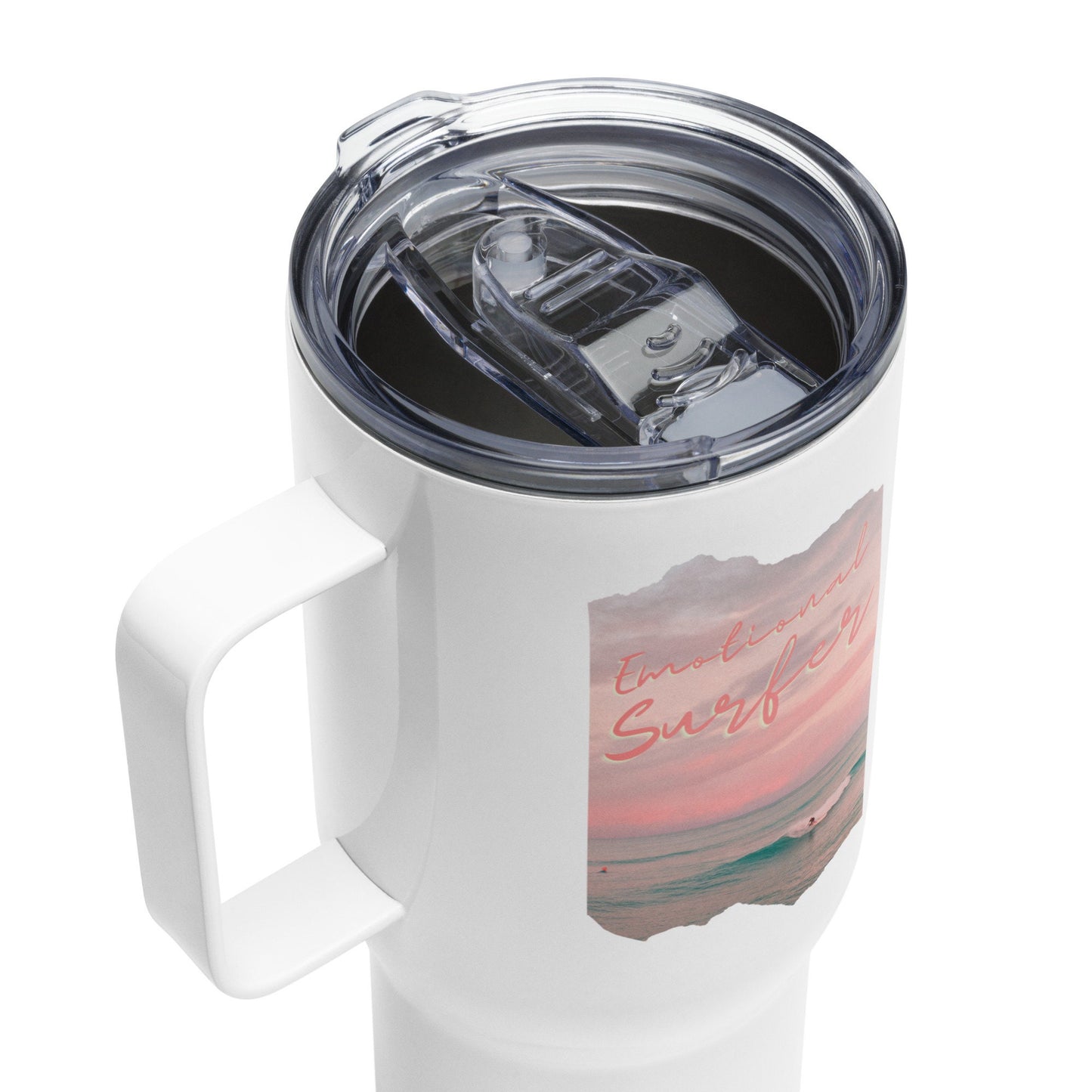 Mental Health Travel Mug 'Emotional Surfer', stainless steel mug with handle, Mental Health Awareness, Coffee Cup, Tea Cup, Self Care, ADHD