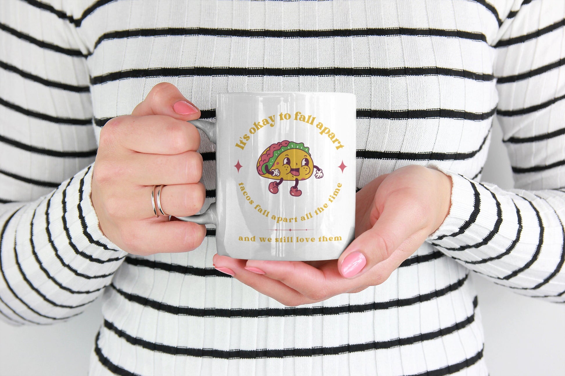 Mental Health Mug 'It's okay to fall apart Taco', Mental Health Awareness, Coffee Addicted, Coffee Cup