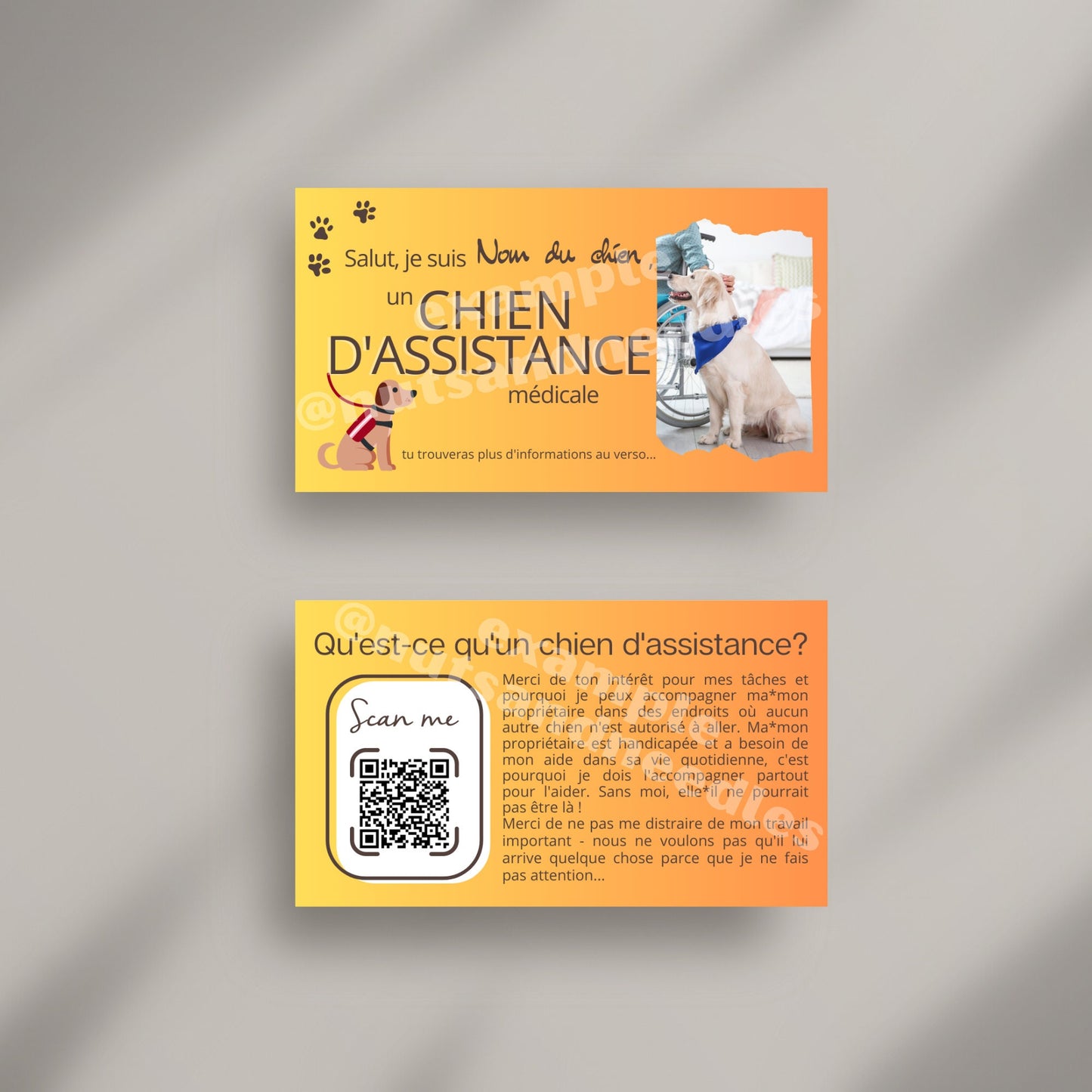 personalized Service Dog Business Card, smart way to sensitize people asking about your service dog, custom information about Service Dogs