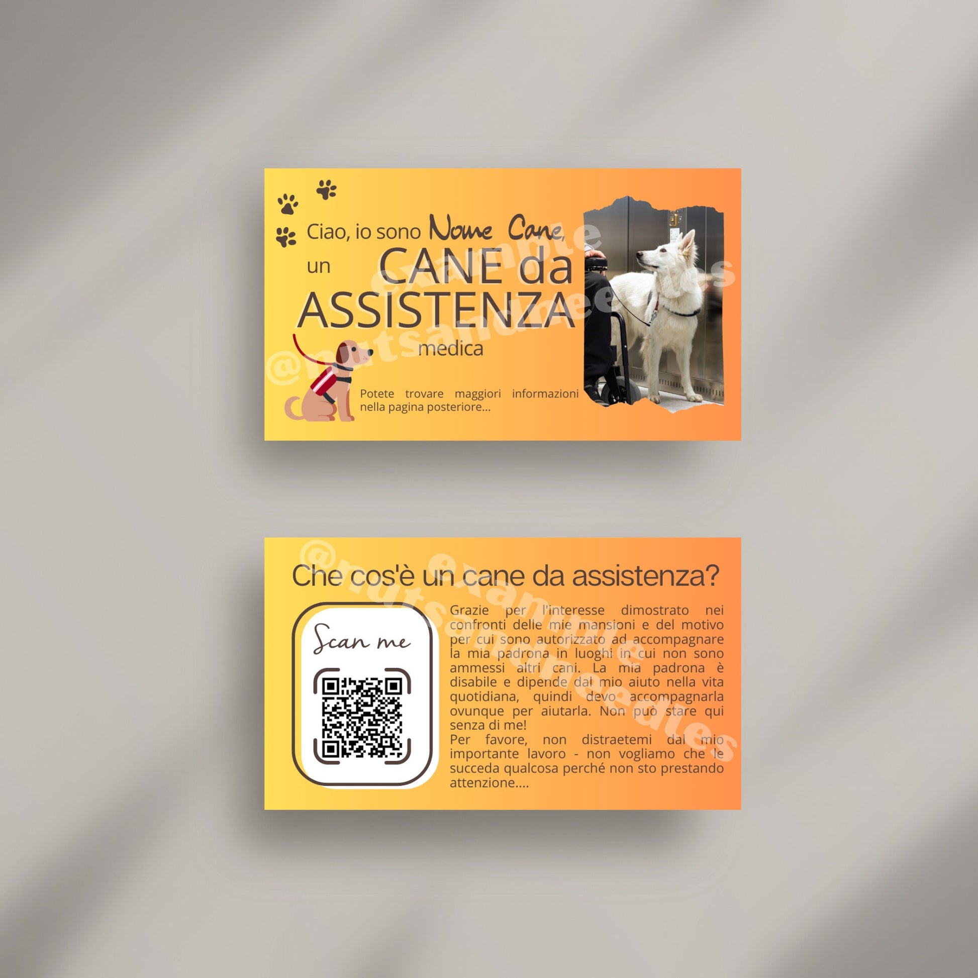 personalized Service Dog Business Card, smart way to sensitize people asking about your service dog, custom information about Service Dogs