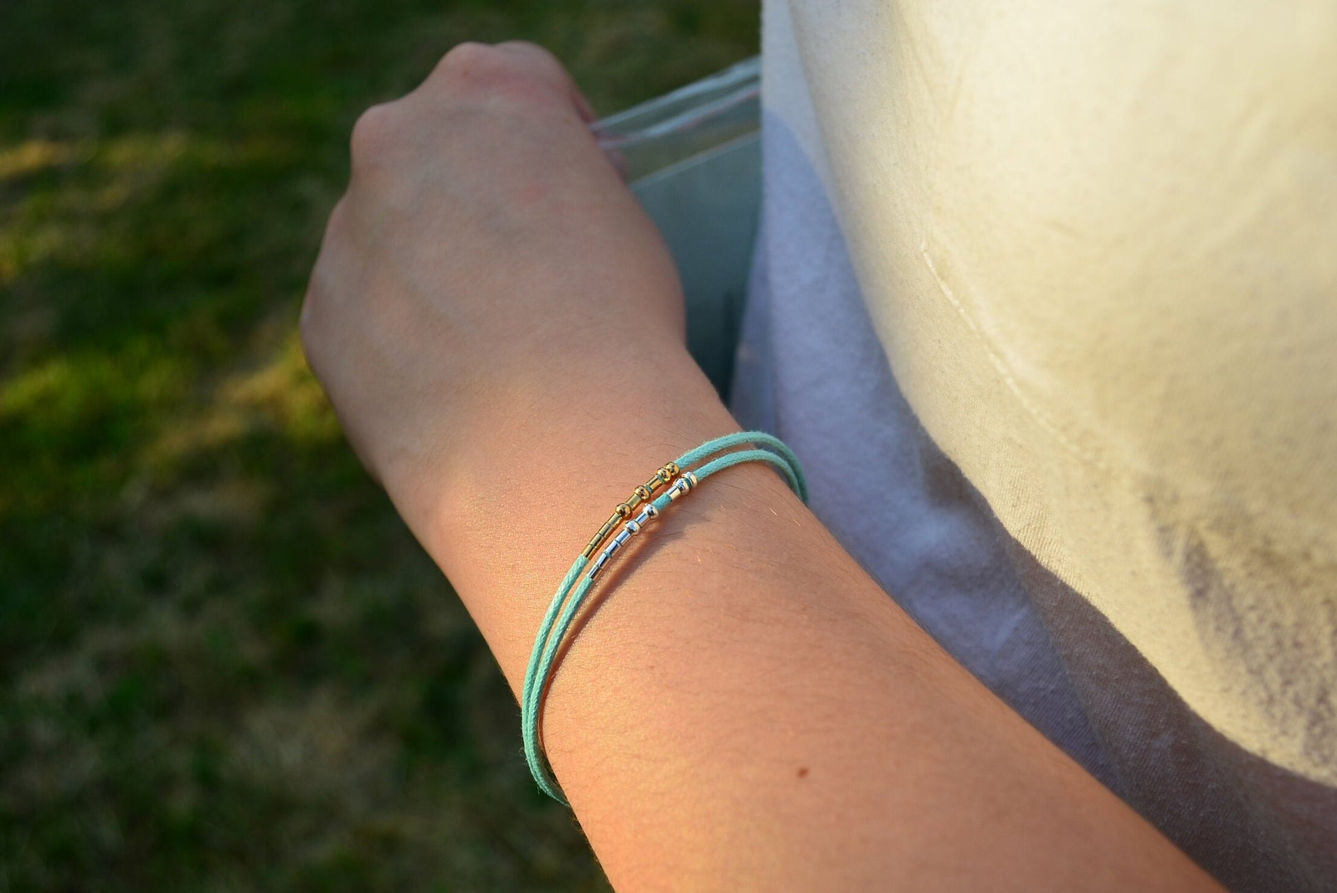Minimalist Morse Code Bracelet, OCD Awareness, part of profit donated to charity, Mental Health, handmade jewelry, anti stress jewelry