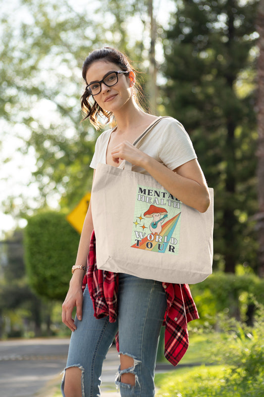 Mental Health Tote Bag 'Mental Health World Tour', Mental Health Awareness, Unisex Tote Bag, Self Care, Gift for Him, Gift for Her