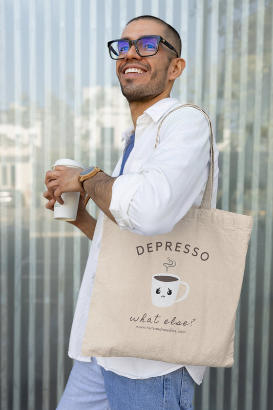 Mental Health Tote Bag 'Depresso What else?', part of profit donated to Depression Charity, Self Care, Mental Health Awareness, Coffee Shirt