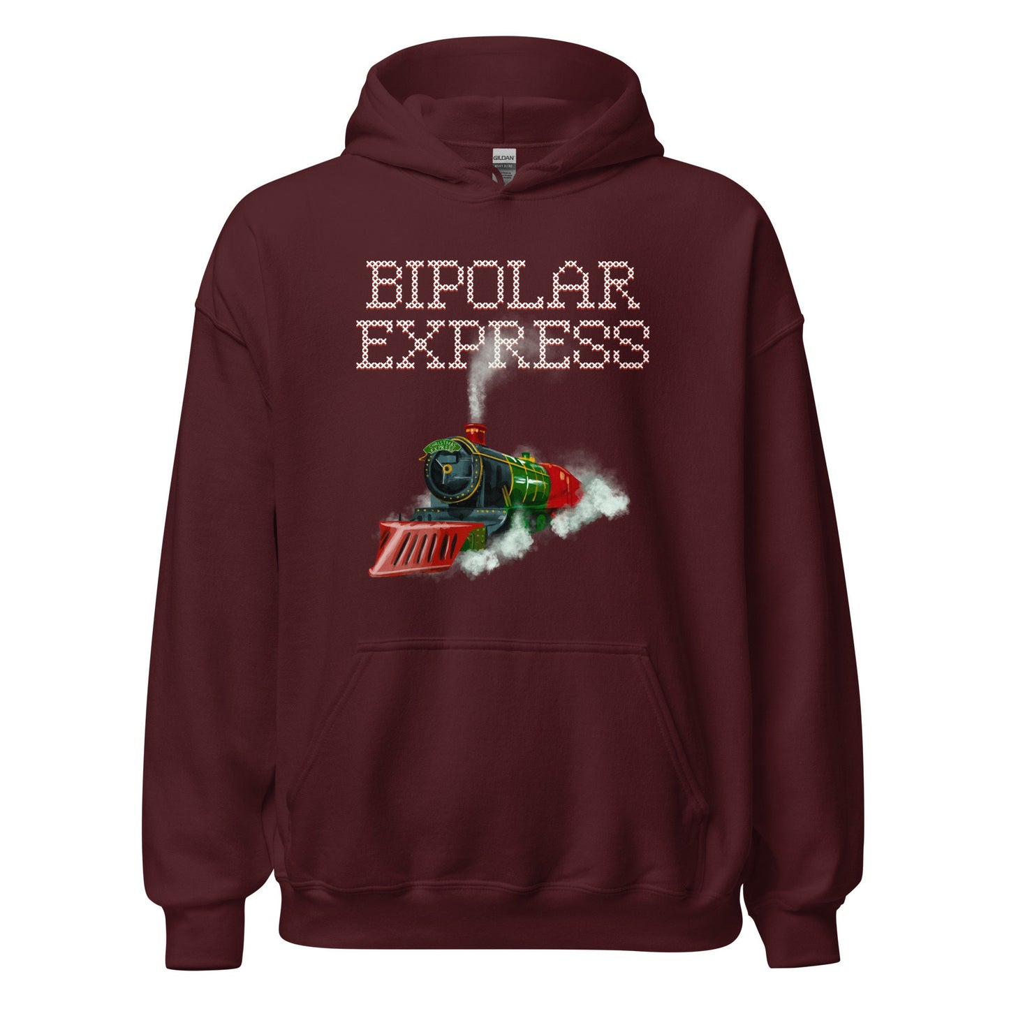 Ugly Christmas Hoodie &#39;Bipolar Express&#39;, part of profit donated to Bipolar Disorder Charity, Mental Health, Unisex Hoodie, Self Care