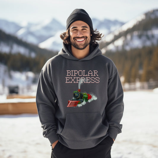 Ugly Christmas Hoodie 'Bipolar Express', part of profit donated to Bipolar Disorder Charity, Mental Health, Unisex Hoodie, Self Care