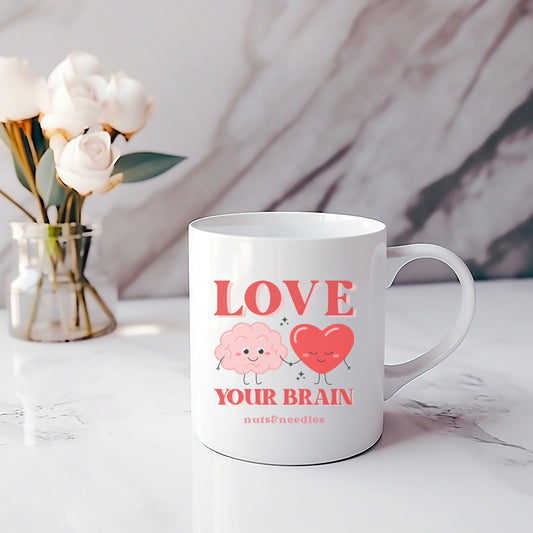 Mental Health Mug 'Love Your Brain', Valentines Day, Self Love, Self Care, Part of Profit donated to charity, Valentines Gift