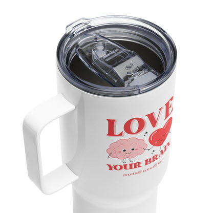 Mental Health Tumbler 'Love Your Brain', Valentines Day, Self Love, Self Care, Part of Profit donated to charity, Valentines Gift