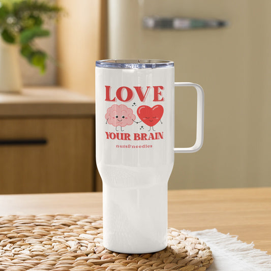 Mental Health Tumbler 'Love Your Brain', Valentines Day, Self Love, Self Care, Part of Profit donated to charity, Valentines Gift