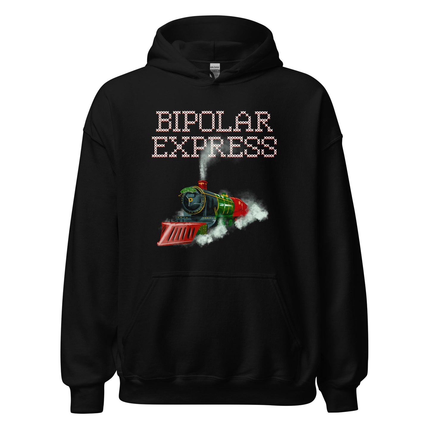 Ugly Christmas Hoodie &#39;Bipolar Express&#39;, part of profit donated to Bipolar Disorder Charity, Mental Health, Unisex Hoodie, Self Care