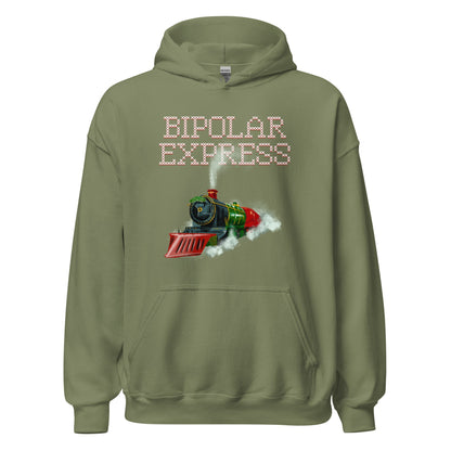 Ugly Christmas Hoodie &#39;Bipolar Express&#39;, part of profit donated to Bipolar Disorder Charity, Mental Health, Unisex Hoodie, Self Care
