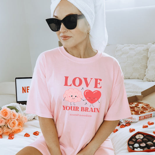Mental Health T-shirt 'Love Your Brain', Valentines Day, Self Love, Self Care, Part of Profit donated to charity, Valentines Gift
