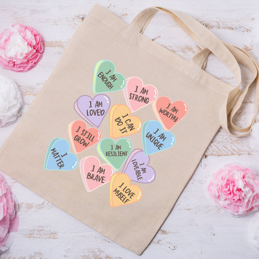 Mental Health Tote Bag 'Self Love Candy', Valentines Day, Self Love, Self Care, Part of Profit donated to charity, Valentines Gift